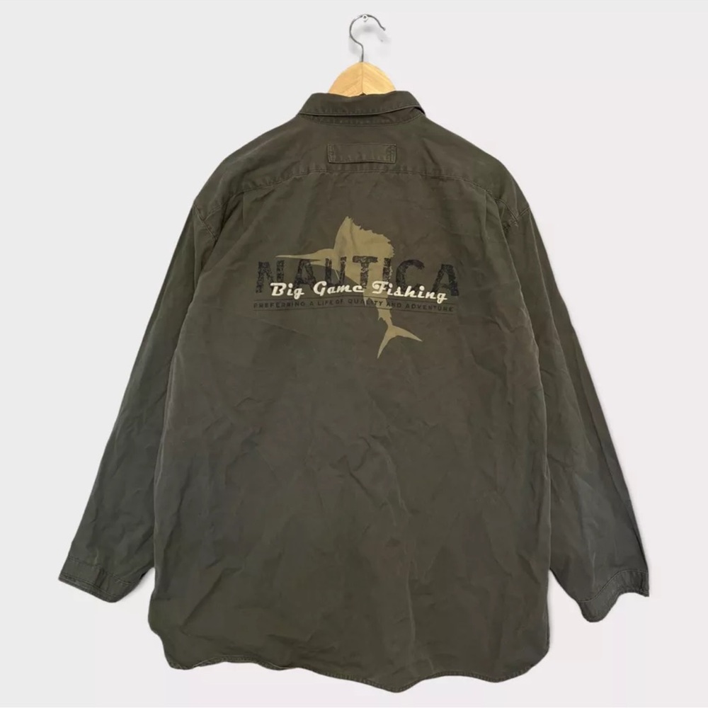 VTG 90s Nautica Big Game Fishing 1/4 Zip Collared Shirt Mens Size L Oversized